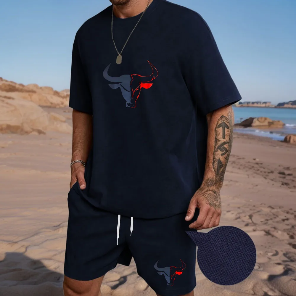 

New summer men's short sleeved shorts comfortable sports suit men's casual round neck T-shirt and shorts two-piece set