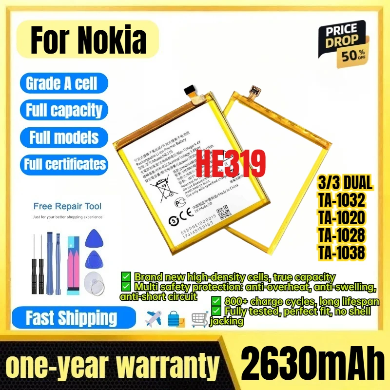 HE319 for Nokia 3/3 DUAL/TA-1032/TA-1020/TA-1028/TA-1038 Phone Battery High Capacity Battery Replacement Bateria Grade A Cell