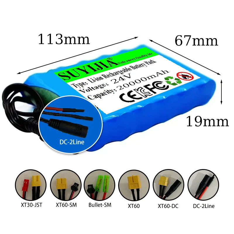 Rechargeable 18650 6S1P lithium battery pack DC 24V 20000mAh battery car wash equipment CCTV camera monitor with 25.2V1A charger