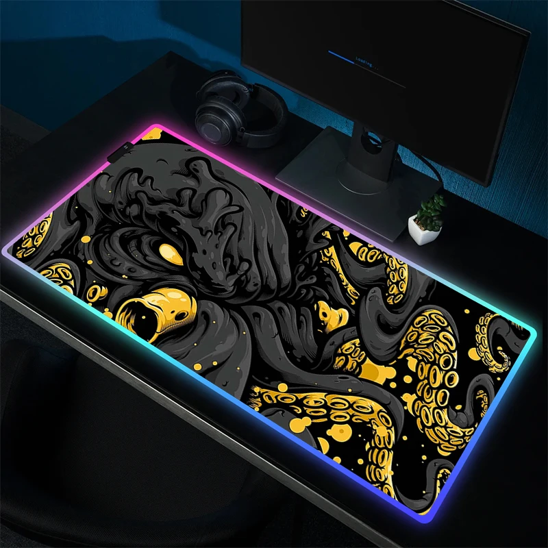 Borracha Gaming Mouse Pad com LED Backlit, Non-Slip Mousepad, RGB Dragão japonês, Gamer HD Print, Acessórios de computador, XXL