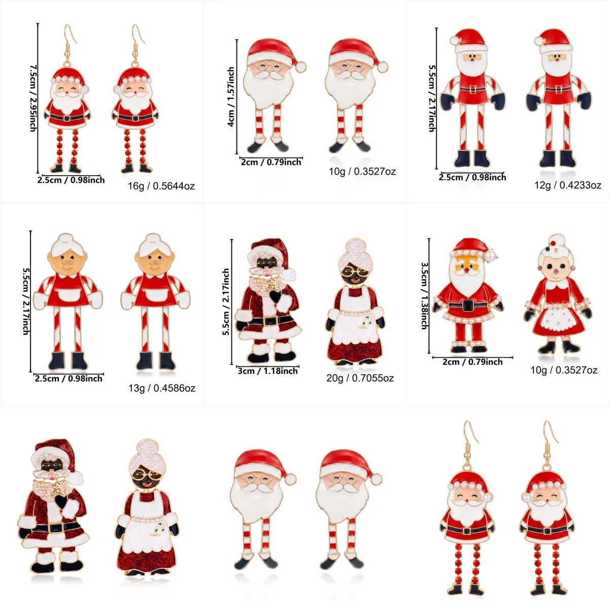 Lustige Weihnachtsmann-Ohrringe mit langen Beinen für Frauen, asymmetrische Opa- und Oma-Zirkon-Ohrstecker, Neujahrsparty-Schmuckgeschenke – Detail 8