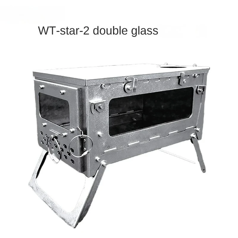 التخييم في الهواء الطلق موقد محمول متعدد الوظائف الحطب خيمة التدفئة سبائك التيتانيوم طوي ستار سبائك التيتانيوم