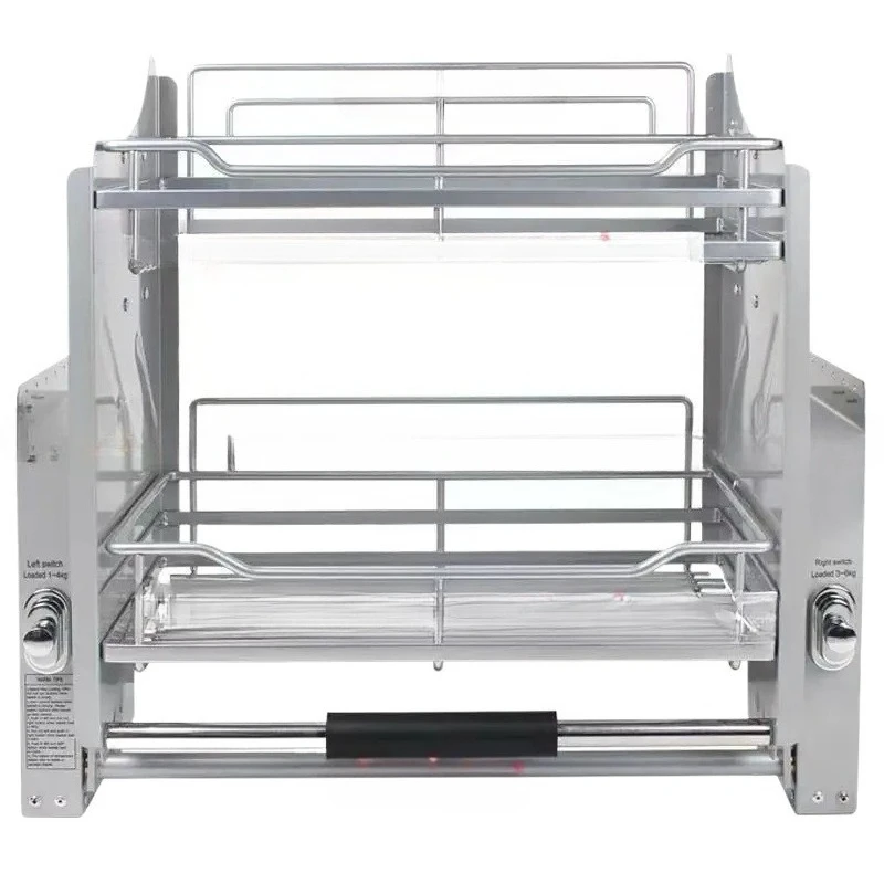 Kitchen Hanging Cabinet Lifting Dishes Pull Baskets Double Layer Damping Hydraulic Smooth Lift Bowls Shelf