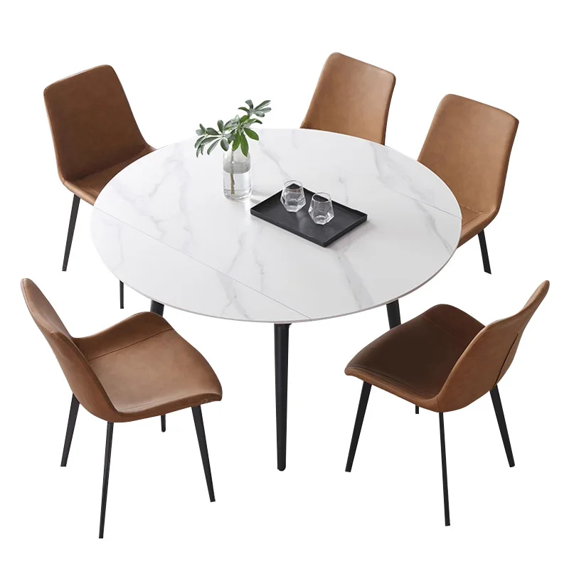 

DSA dining table variable round table light luxury modern simple household small retractable folding dining table and chairs