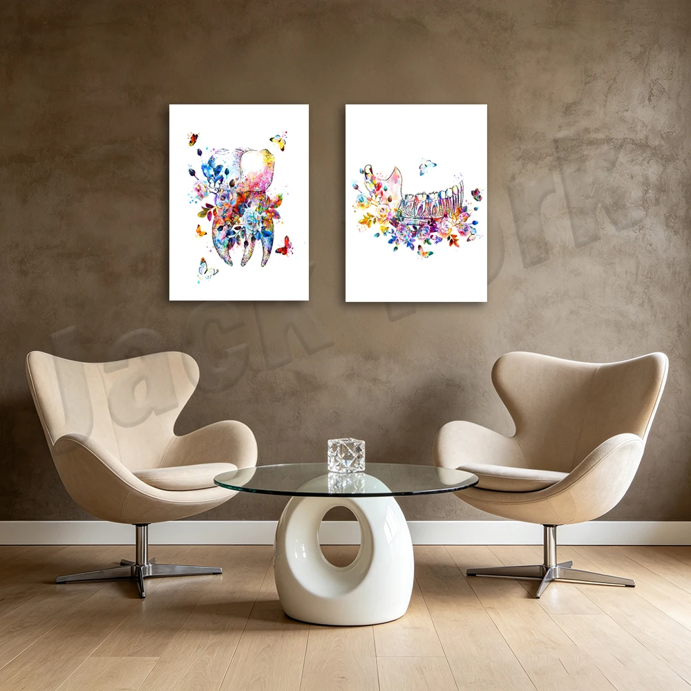 Floral Watercolor Dental Anatomy Poster Unique Medical Wall Art for Dental Clinic Gift for Dentist