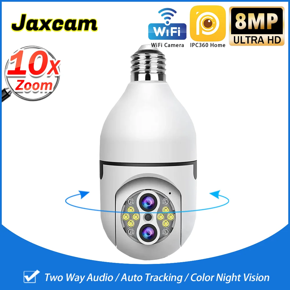 IPC360 Home 10X Zoom 4K 8MP E27 Bulb Camera Auto Tracking Indoor Video Surveillance Home Security Protect Floodlight WiFi Camera