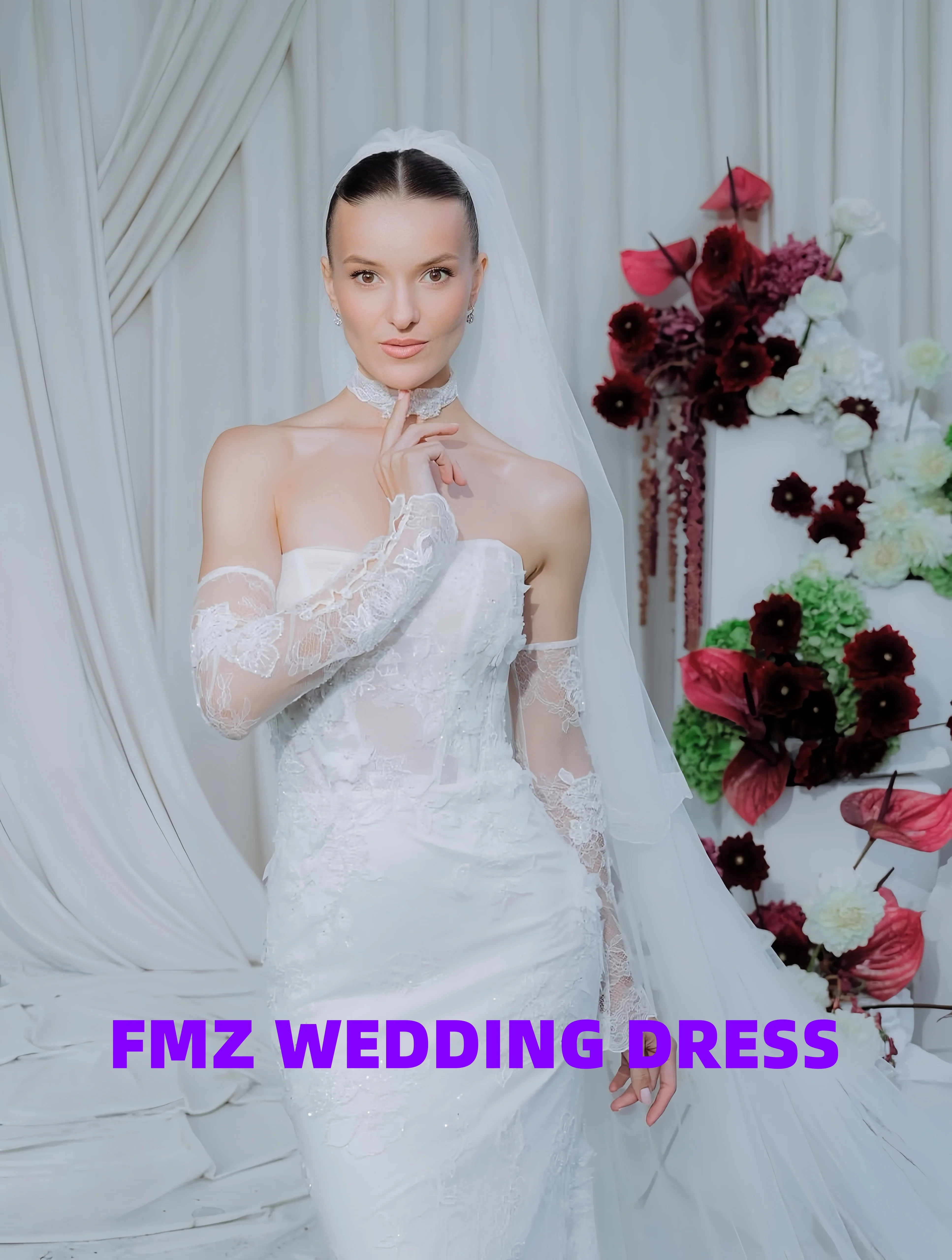 فستان زفاف أنيق مخصص بدون حمالات وأكمام طويلة من الدانتيل حورية البحر من فيستدوس دي نوفيا رداء دي ماري #2