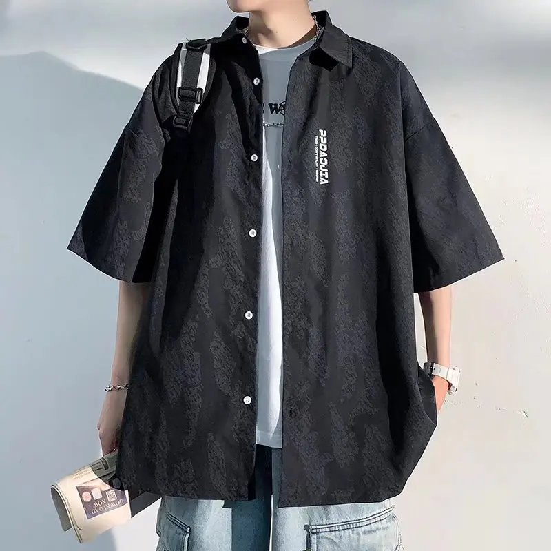 

Japanese Fashion Brand Minimalist Street Style Workwear Short Sleeved Shirt, Summer Thin Loose Five Quarter Sleeved Shirt
