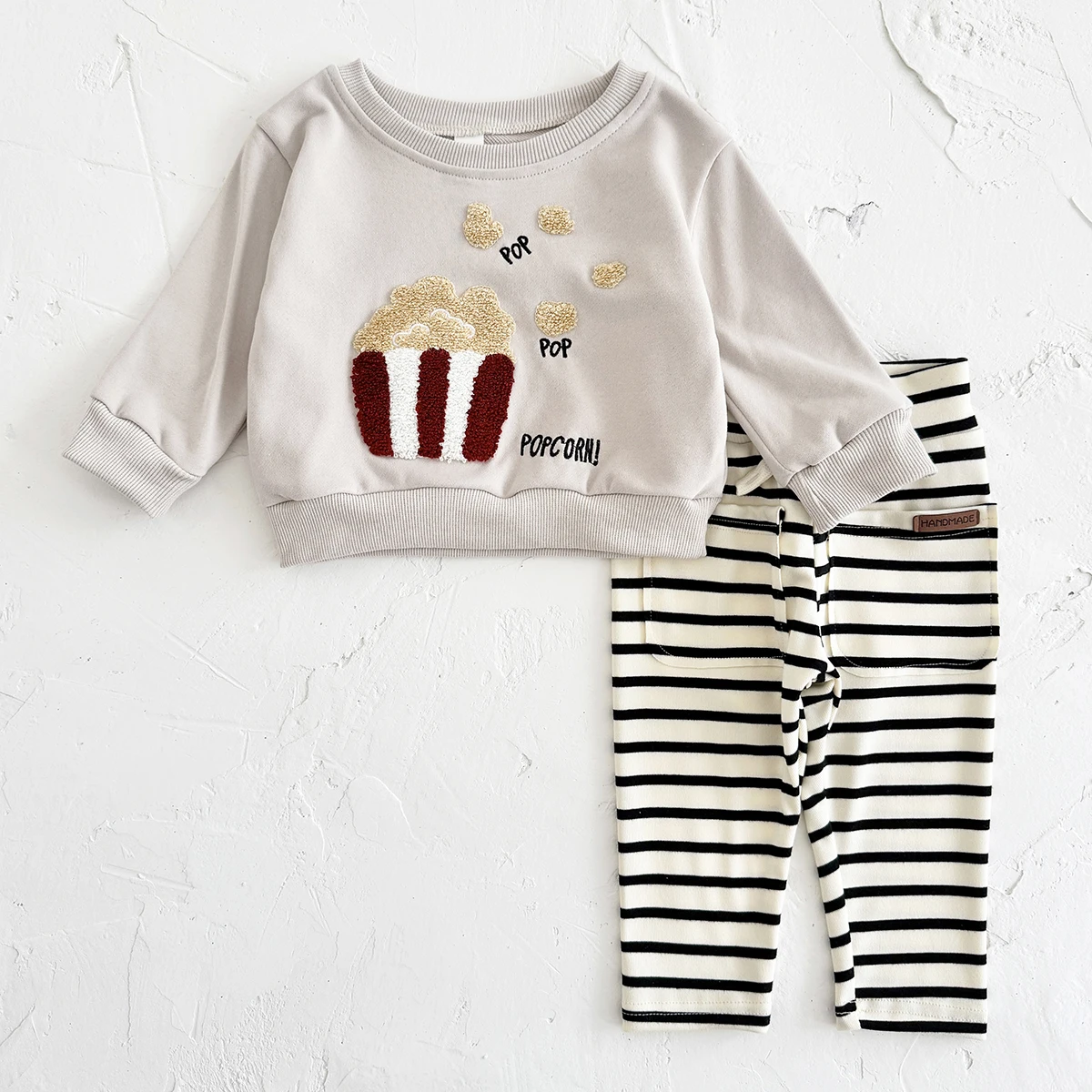 Nouvelle tenue pour bébé haut printemps automne fille pantalons longs sweat dessin animé pop-corn haut enfants enfants vêtements 2 pièces bébé garçon vêtements