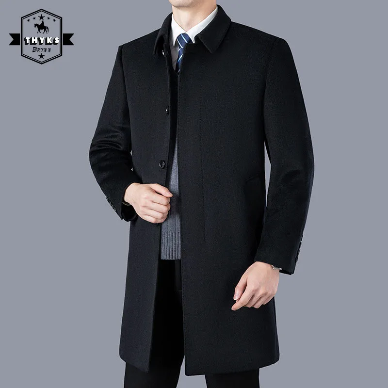 Autumn and Winter New Middle-aged and Elderly Cashmere Coats Men's Wool Lapel Trench Coat Men's Woolen Overcoat Dad's Clothing