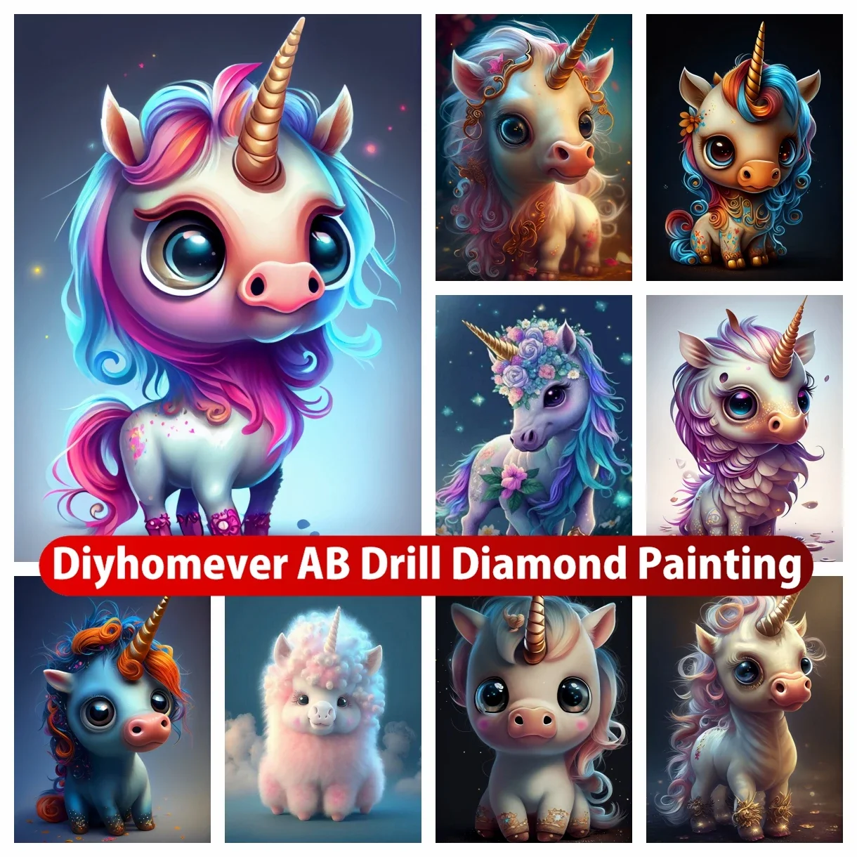 Cute Baby Unicorn 5D DIY AB Diamond Painting Embroidery Cross Stitch Cartoon Animal Mosaic Handicraft Home Decor Children's Gift