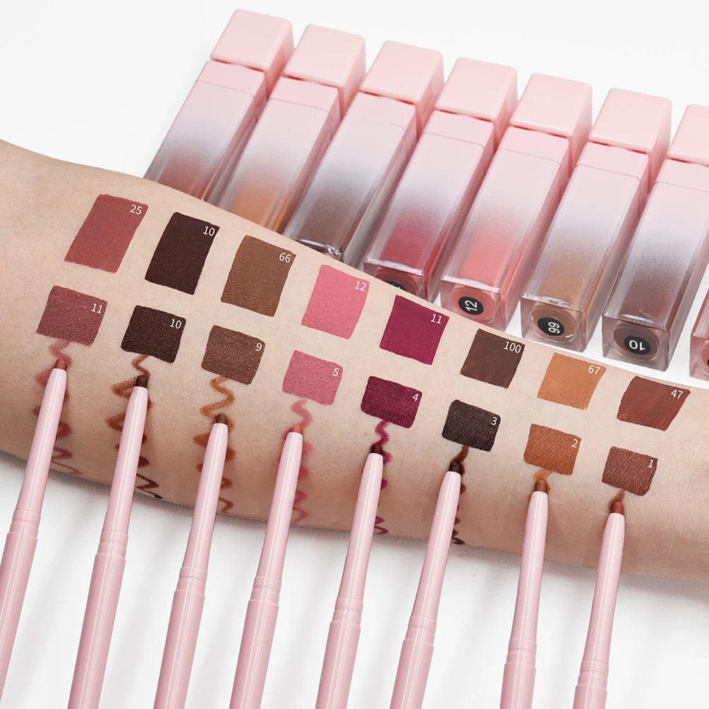 Private Label Lipstick Lipliner Kit Custom Logo Matte Waterproof Non-stick Lipgloss Lip Liner Waterproof Natural Color Makeup