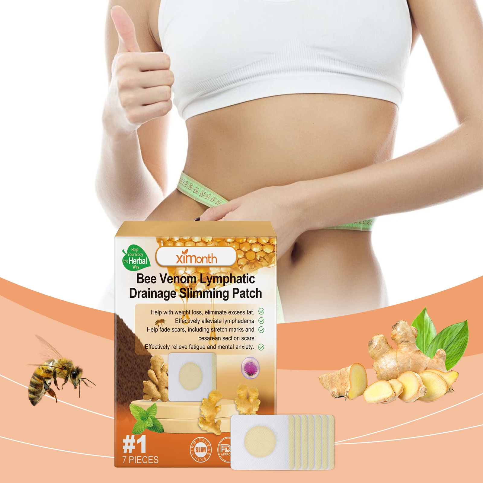 Bee Venom Patches Fast Burning Fat Bee Venom Slimming Patch Improve Stomach Loss Slimming Navel Sticker for Female Male