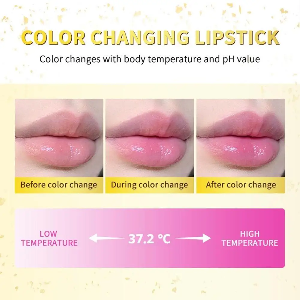 1pcs Gold Foil Color Changing Lip Balm Glossy Non-Sticky Nourishing Moisturizing Lasting Transferproof Color Changing Lipstick