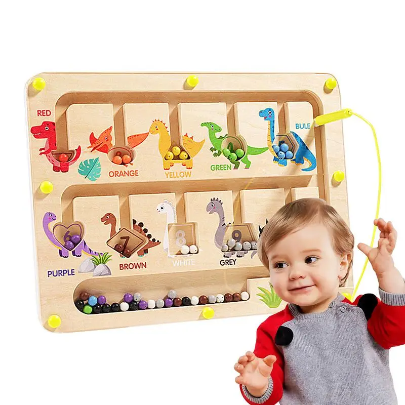 Wooden Magnet Puzzle Board Dinosaur Design Magnetic Number Counting Maze  Fine Motor Skills Toy for Travel Home School