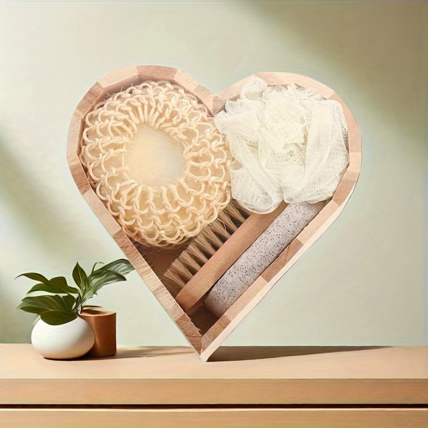 Luxury 5-Piece Bath Spa Set in Heart-Shaped Gift Box - Exfoliating Shower Scrubber, Loofah Sponge & Bath Bomb - Ideal for Christ