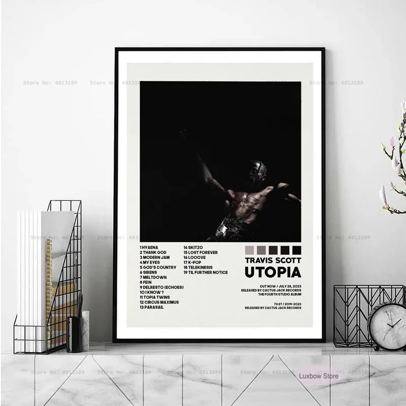 Impresiones de carteles de Travis Scott Utopia Tracklist, cubierta de álbum de música de Hip Hop, pintura en lienzo, imagen artística de pared, decoración del hogar para sala de estar