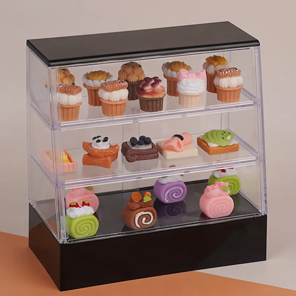 

2Pcs Mini Cake Display Cabinet Miniature Clear Sliding Door Cabinet Decoration for Dollhouse Furniture Accessory Bakery Dessert