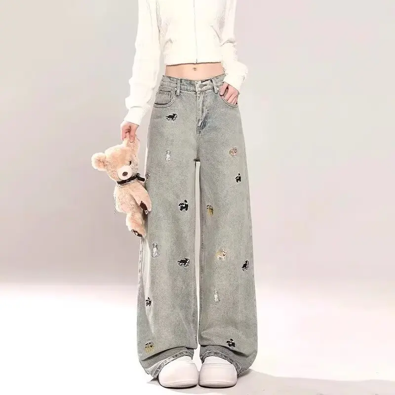 

Y2K Ретро Новые уличные женские джинсы Модные простые базовые женские джинсы Тонкие свободные брюки с высокой талией Шикарные прямые брюки женские