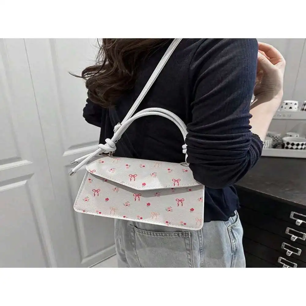 

Women Shoulder Bag, Adjustable Strap Bow Flower Handbag Button Closure Crossbody Bag