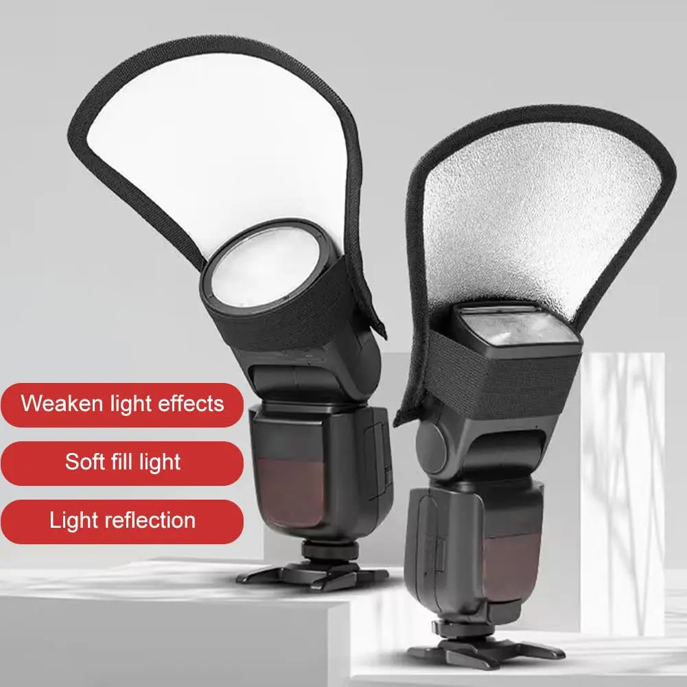 Camera Flash Diffuser Reflector Two-Sided Silver/White Flash Light Reflector for Speedlight Flashes Photo Studio Accessories