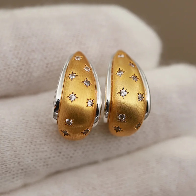 جديد البصر تصميم فاخر كريستال ستار وأقراط للنساء أزياء العلامة التجارية مجوهرات أقراط معدنية Waterdrop