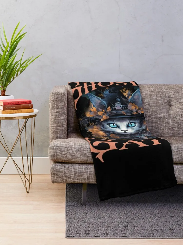 Spooky Scary Cat Ghostly Gato Throw Blanket Luxury St Travel Blankets