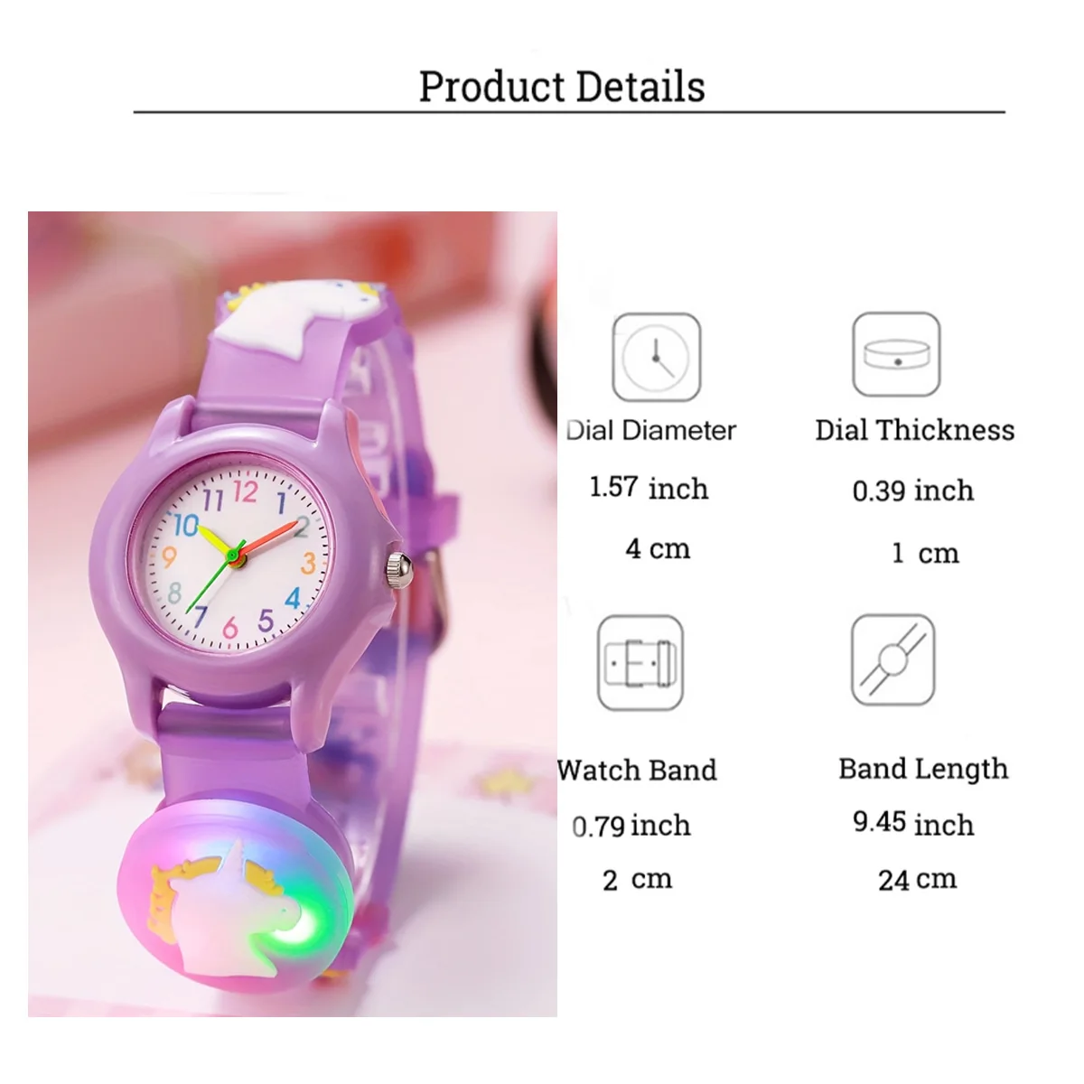 لطيف الكرتون يونيكورن سيليكون حزام اللون مقياس مضيئة الأطفال كوارتز ساعة للأطفال هدية عيد ميلاد، هدية عيد الميلاد