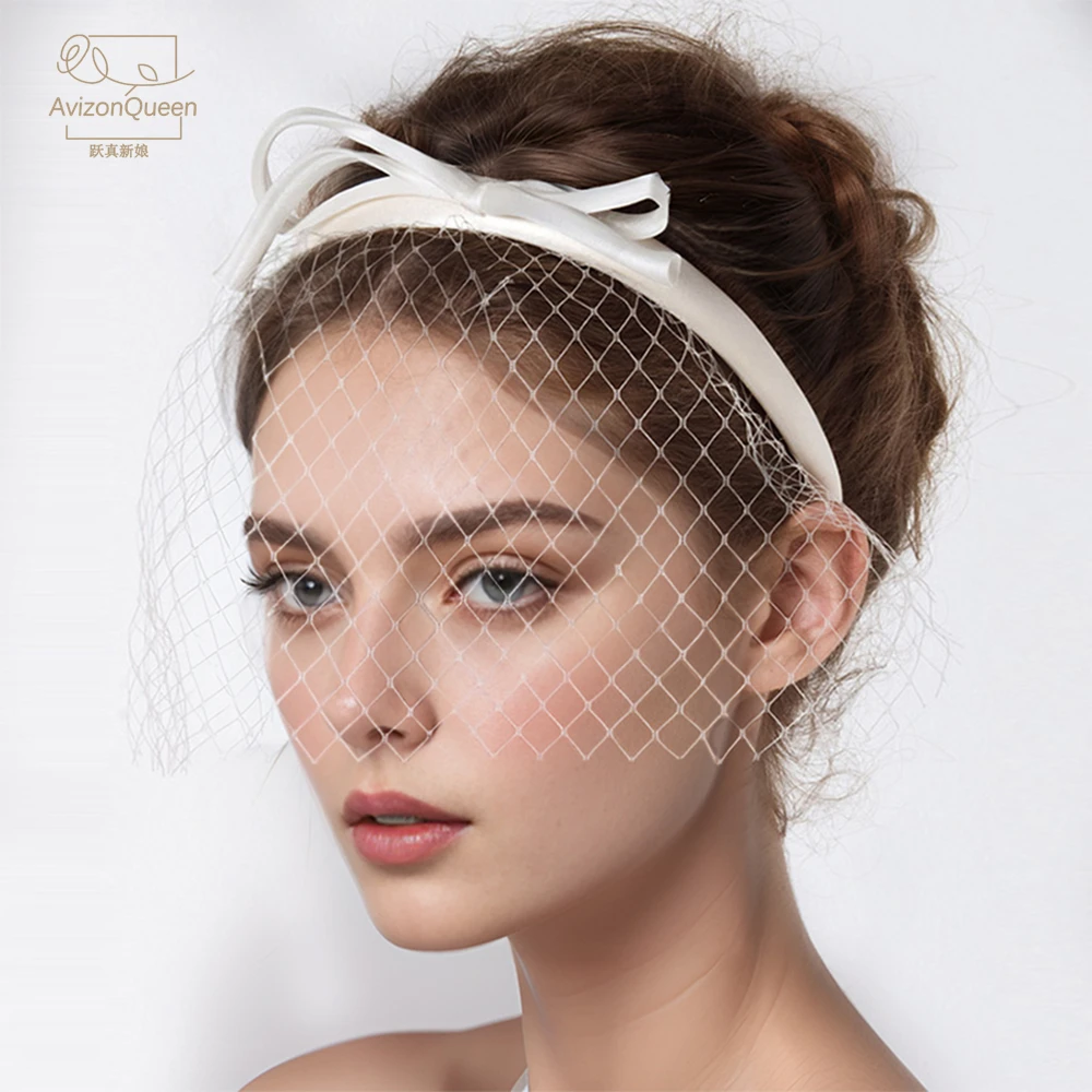 Elegante laço branco bandana véu de noiva acessórios de casamento véu para mulher com vestido de jantar véu de noiva ma23