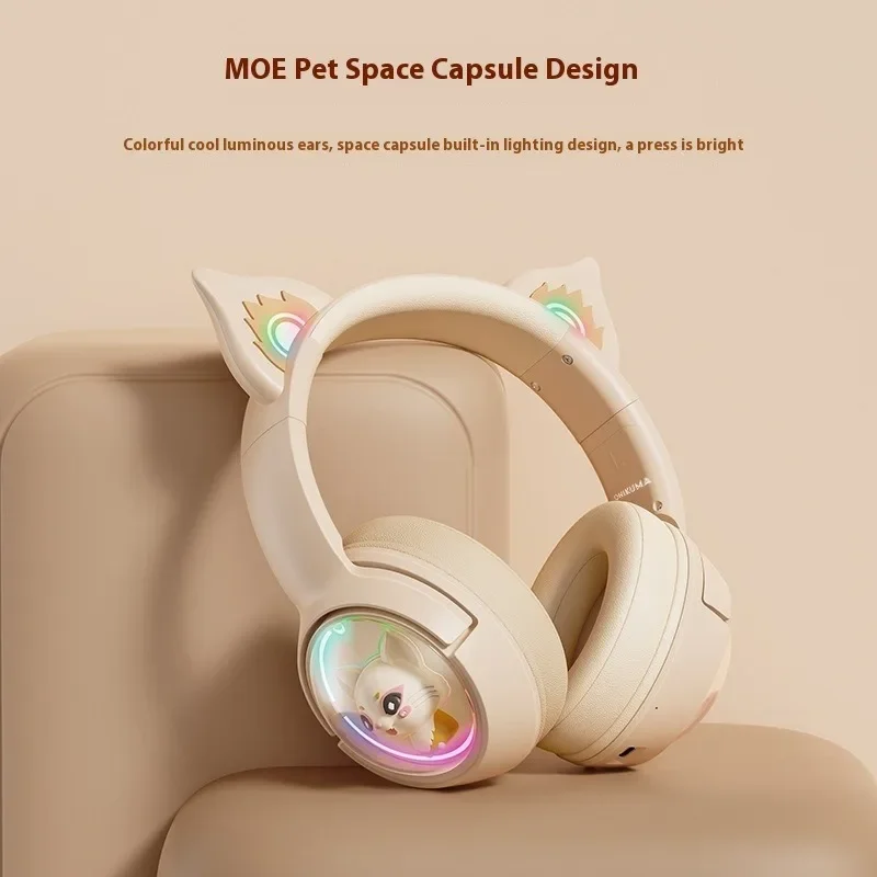 Best-selling High Quality Cartoon Cat Dazzling Luminescent Headphone Ultra Long Life Noise-cancelling Plugin Bluetooth Headphone