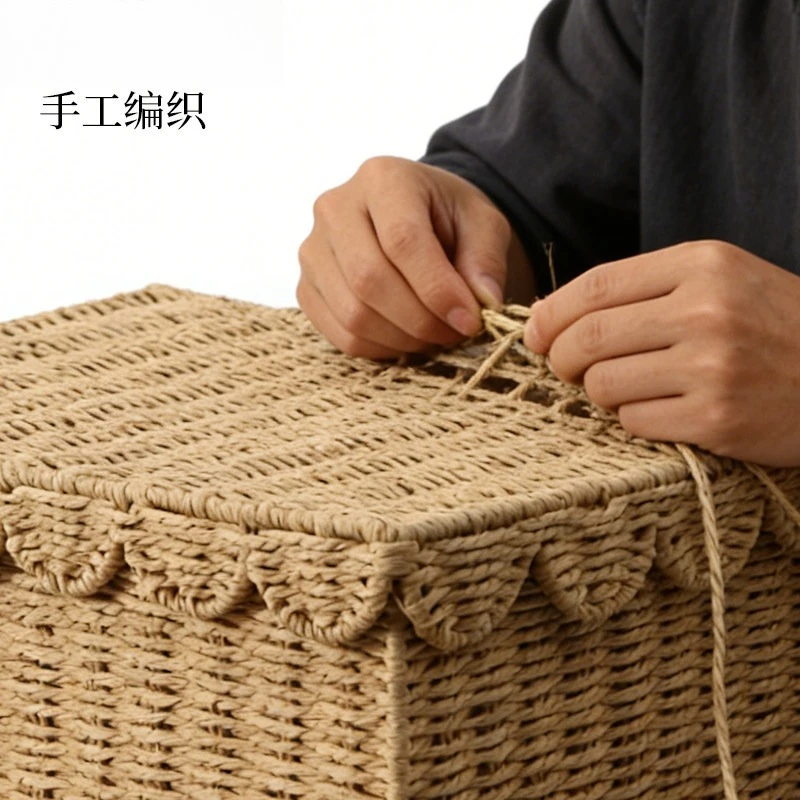 Japanese-style rope braided with lid large-capacity dirty laundry basket household bathroom laundry basket storage
