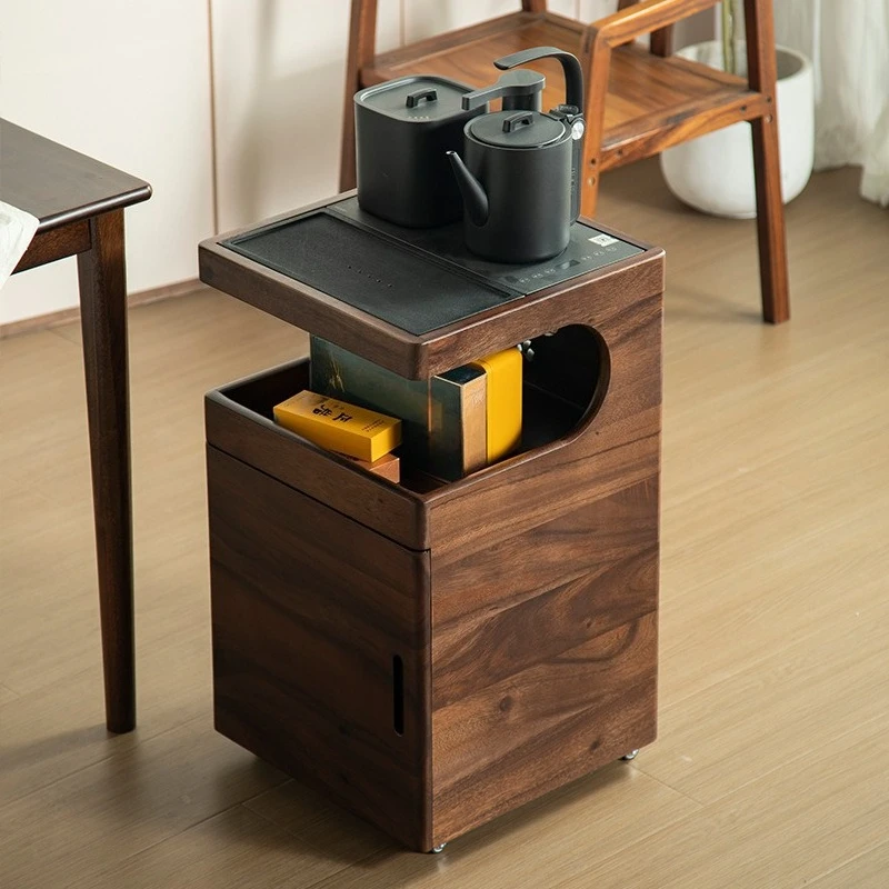

Solid wood tea cabinet Ebony movable small kettle integrated side table side cabinet tea side table