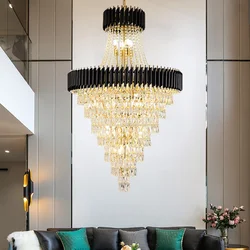 Modern crystal chandelier, luxurious living room decoration, black crystal lamp, lobby, attic lamp, staircase lighting fixture
