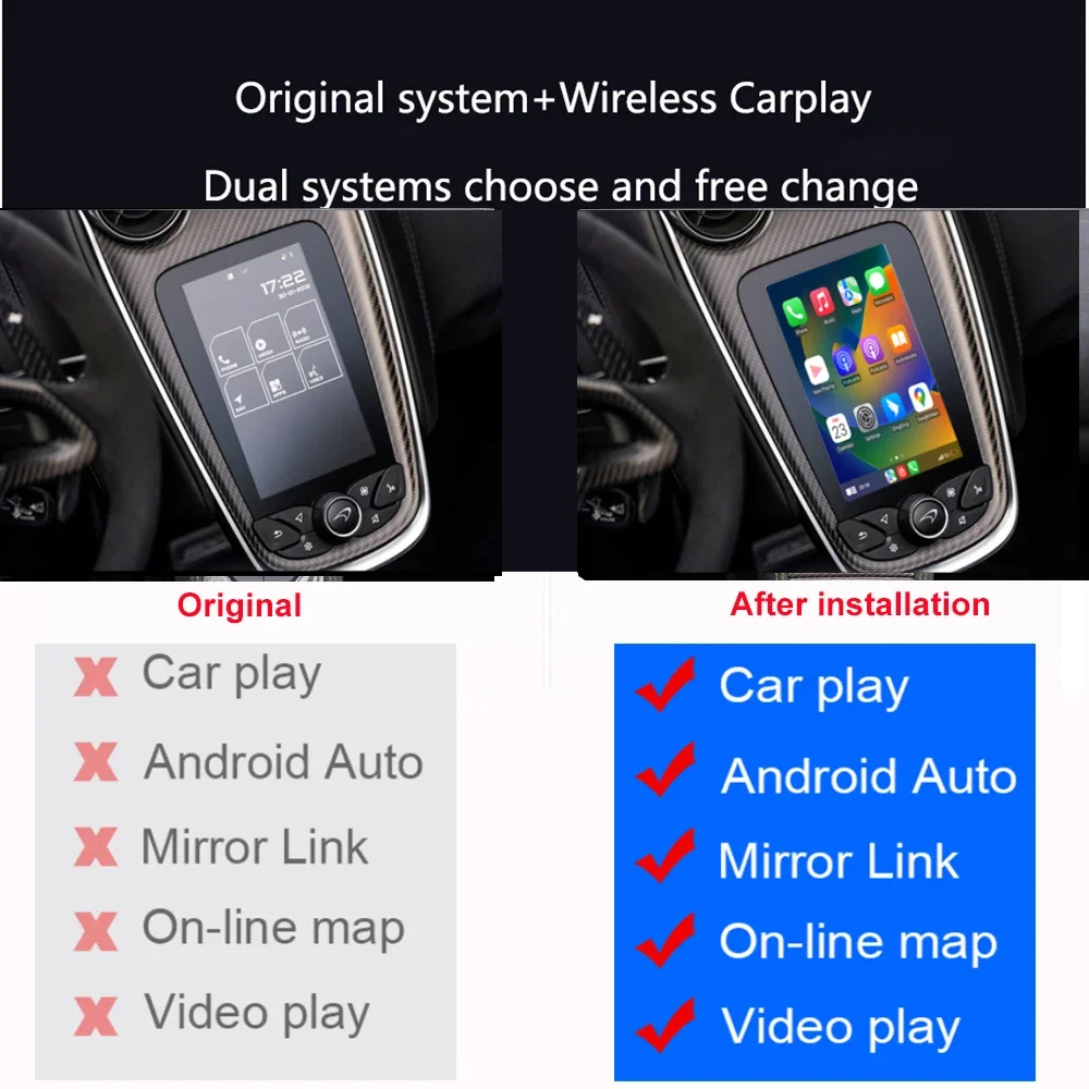 For McLaren 675LT Wireless CarPlay Interface Plug-and-Play Dashboard Camera Android Auto Mirror Link Airplay Navigation