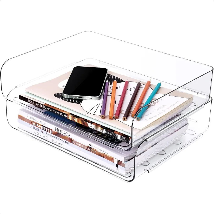 

Tomorotec Desk Letter Tray Set A4 Size Clear PET Stackable Document Organizer Office Desktop File Paper Holder Book Storage Rac