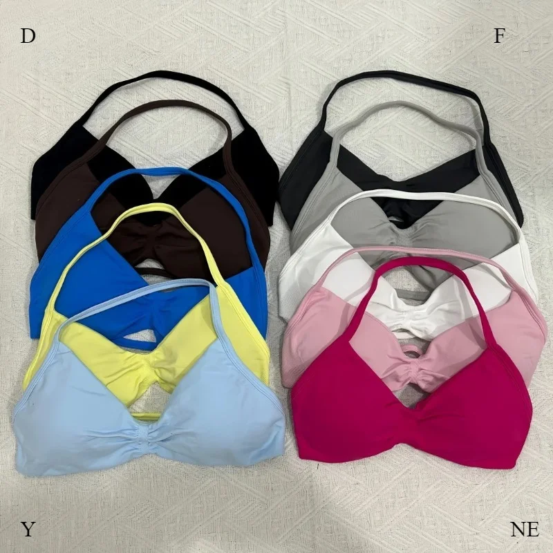 

Hot Sale Yoga Strappy Bra Trend Dynamic Girl Women Medium Support Seamless Strap Halter Workout Resistance Training Yoga Bra