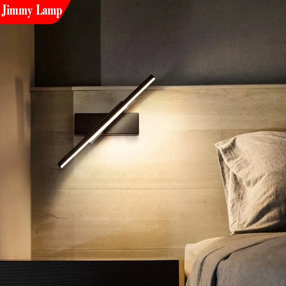 Modern Rotatable LED Black White Wall Light for Bathroom Mirror Bedroom Living Room Indoor Line Sconces Decor Lighting Fixture