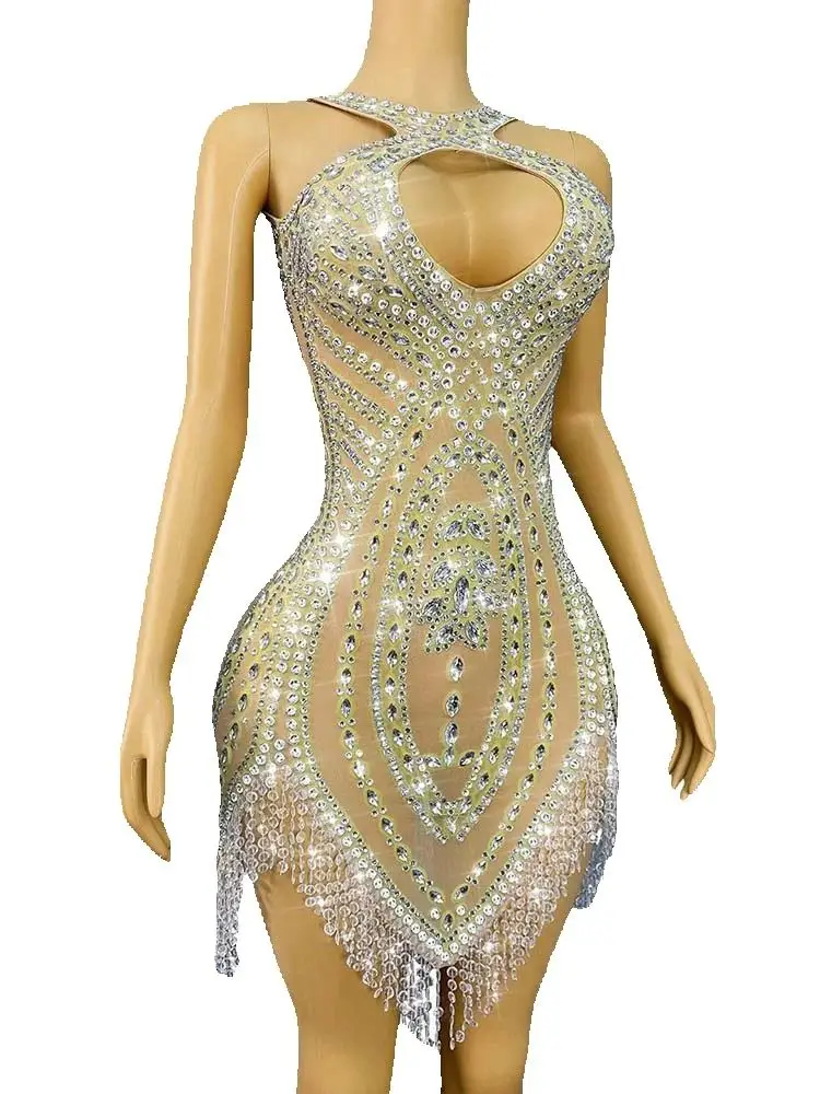 High Quality Hot Stamping Sexy Hollow Tassel Irregular Dress 2025 New Fashion Custom Women'S Clothing