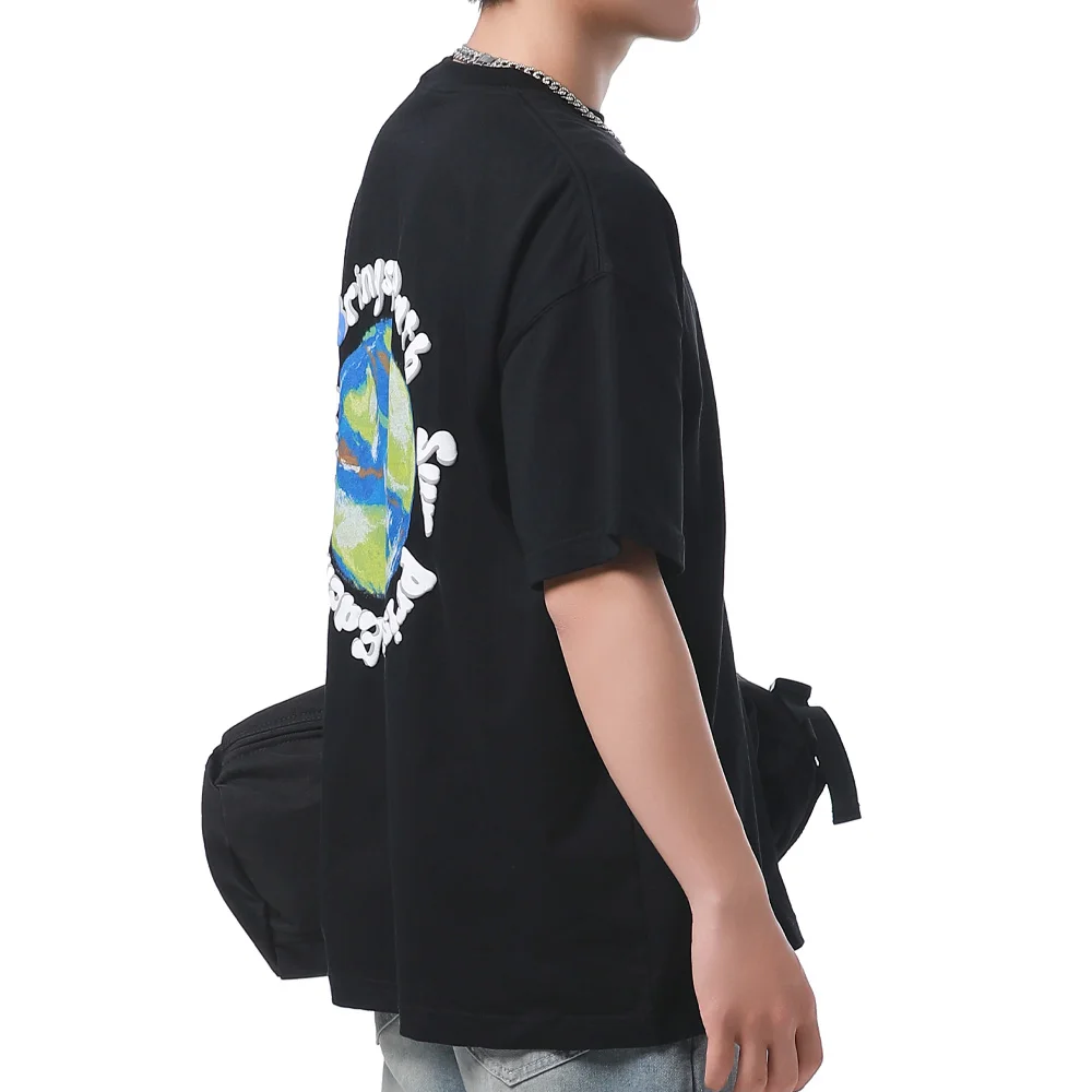 280gsm Heavyweight 3D Puff Printing High Street Hand-drawn Graphics Cotton Breathable Short Sleeve Top Summer T-shirt Unisex Tee