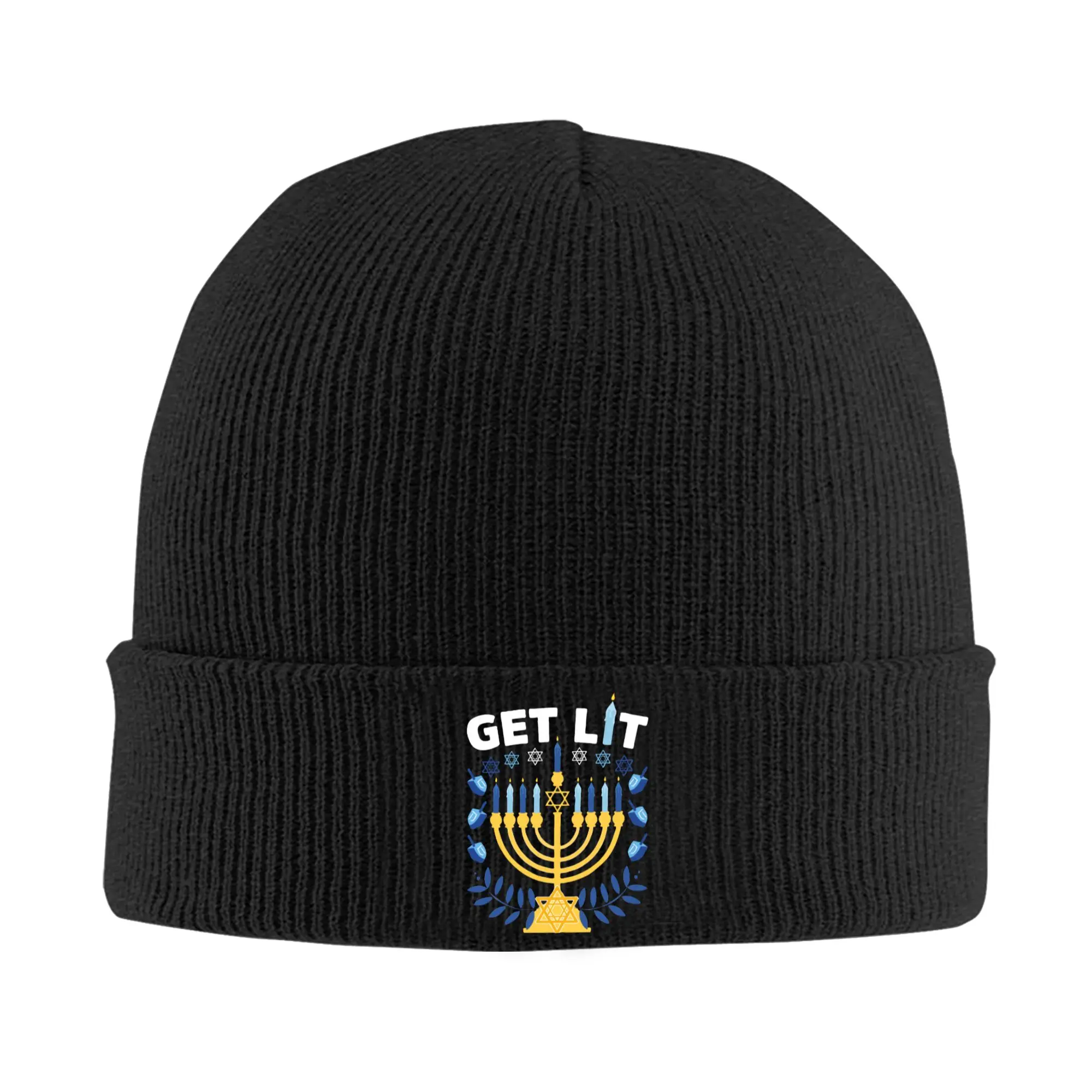 Get Lit Hanukkah Knitted Caps Women's Men's Beanie Winter Hats Acrylic  Warm Caps