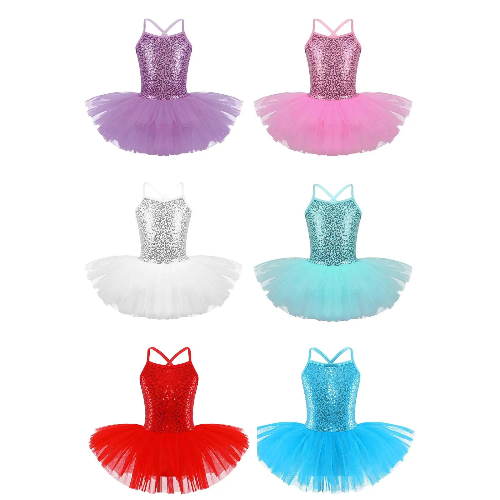 Kid Girls Shiny Sequined Tutu Dress Ballerina Dancewear Clothing Gymnastics Leotard Dress Professional Ballerina Dancing Costume