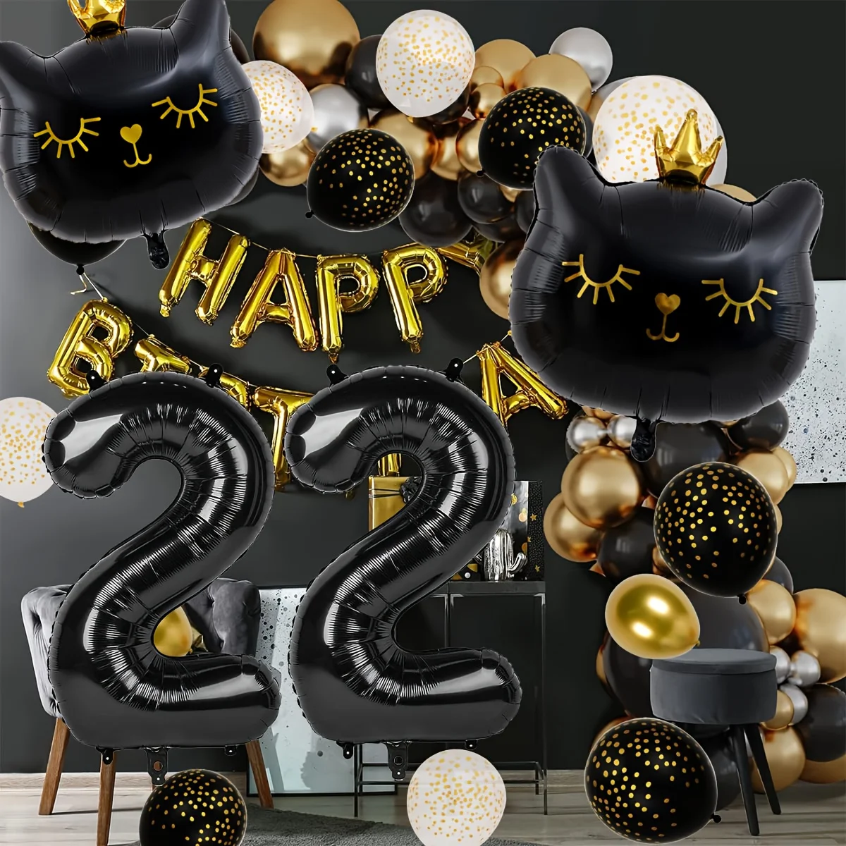 27 قطعة بالونات من رقائق الحيوانات على شكل قطة سوداء وردية اللون لتزيين أعياد الميلاد السعيدة للأطفال والبنات والأولاد وحفلات أعياد الميلاد ومستلزمات ديكور Globos #6