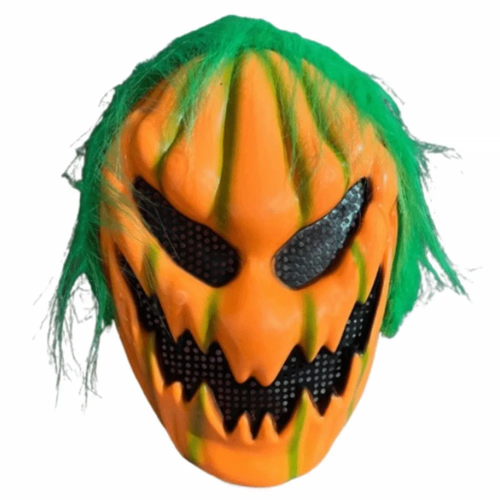 واقعية هالوين اليقطين قناع الإبداع البرتقال اليقطين قناع الوجه الكامل مع شعر مستعار مضحك مخيف شبح القبعات حفلة تنكرية