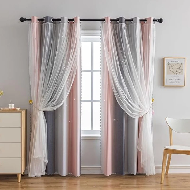 Curtains For Living Room Bedroom Double Layers Sheer Rainbow Colorful Princess Home Decoration Drapes