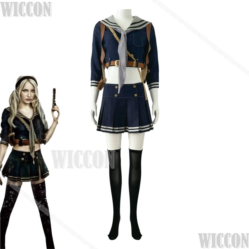 طفل دمية مصاصة فيلم لكمة فتاة شابة جميلة تأثيري فستان أزرق زي مدرسي أمريكي امرأة هالوين نافيداد كرنفال