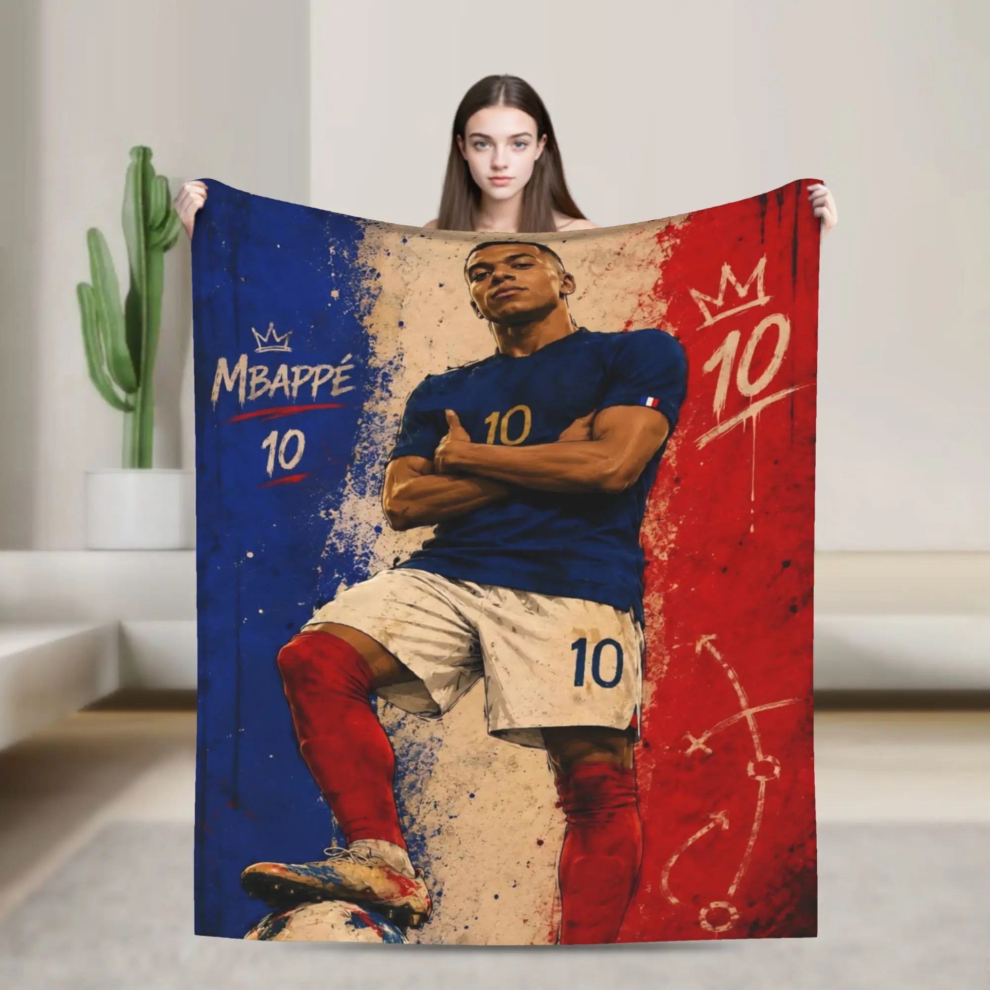 Mbappes Soccer Fuzzy Blanket France Football Customized Throw Blanket for Home 200x150cm Plush Thin Quilt