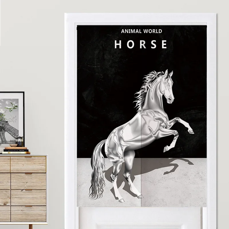 Horse Japanese Doorway Curtain Noren for Kitchen Bedroom Short Hanging Half Curtain Animal World Printed Door Curtain Decoration