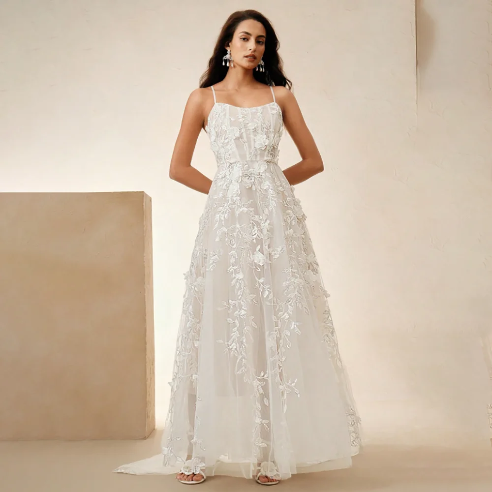 

Wedding Dress Lace AppliquesSpaghetti Straps A-Line Bride Dress Elegant Bridal Gowns For Women Formal Bride Gowns Wedding Gown