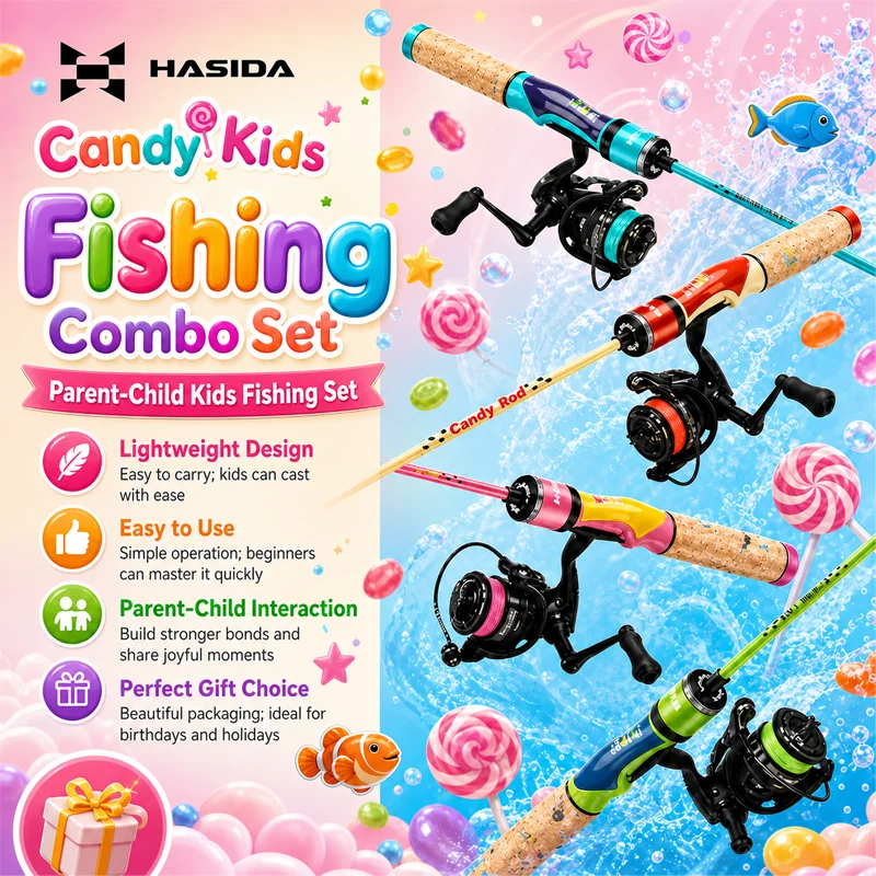 HASIDA  For Children Women Lure Fishing Rod Full Combo Spinning Rod Candy Colored Spinning Reel Combo  Freshwater Fishing Tackle