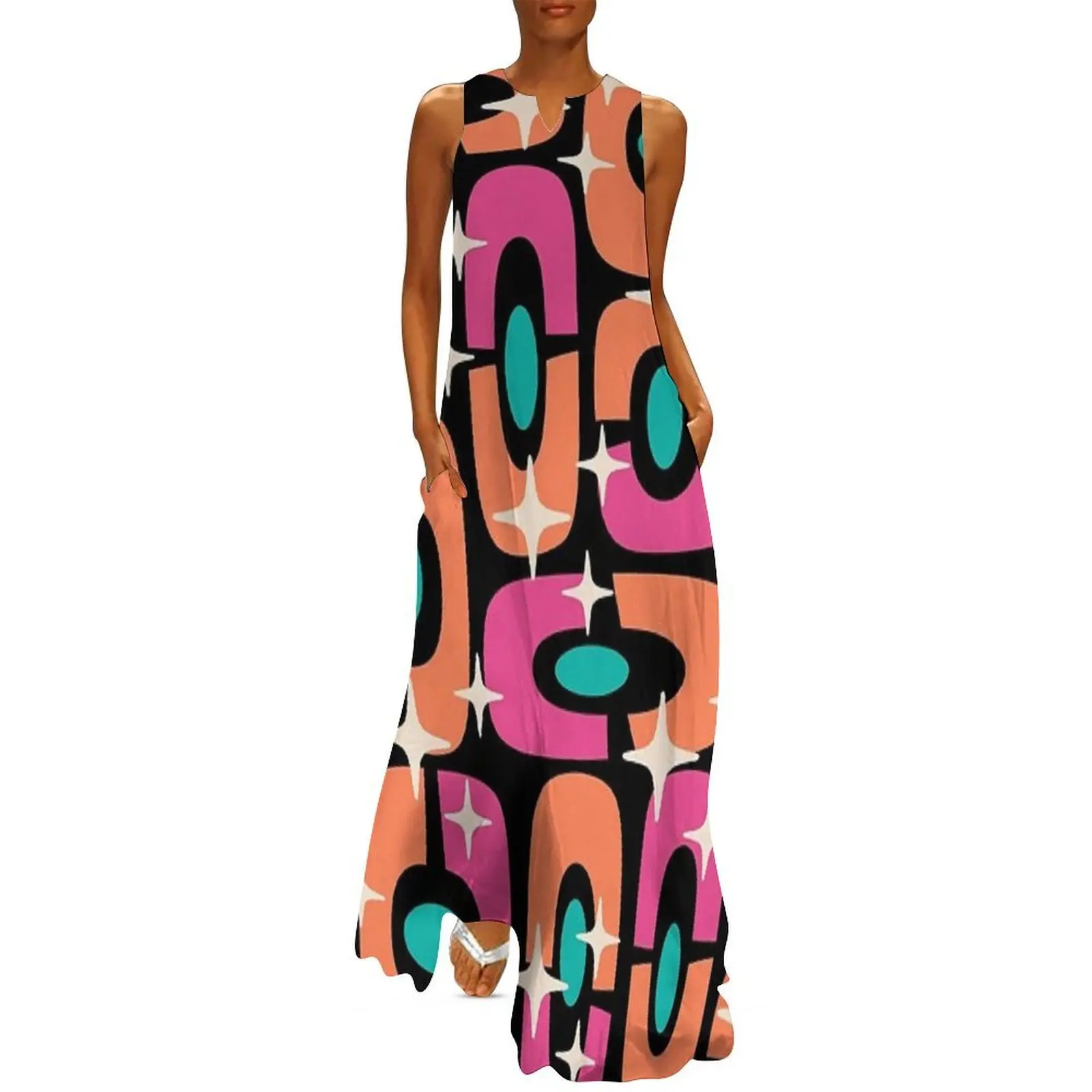 

Retro Mid Century Atomic Composition 305 Long Dress Woman clothing women's evening dress 2025 sexy dress women dresses